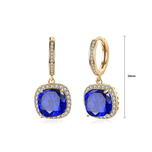 Elegant Plated Champagne Gold Geometric Square Blue Cubic Zircon Earrings - Glamorousky