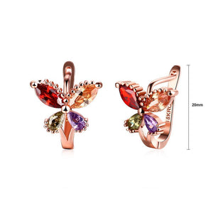 Elegant Plated Rose Gold Butterfly Earrings with Colored Cubic Zirconia - Glamorousky