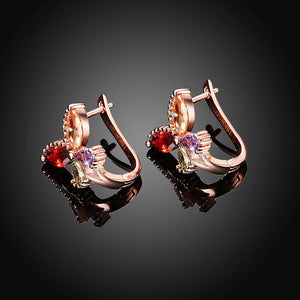 Elegant Plated Rose Gold Butterfly Earrings with Colored Cubic Zirconia - Glamorousky