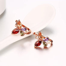 Load image into Gallery viewer, Elegant Plated Rose Gold Butterfly Earrings with Colored Cubic Zirconia - Glamorousky