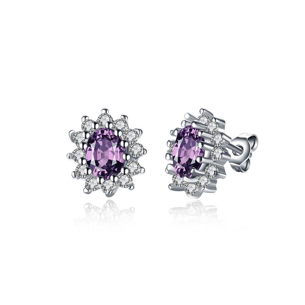 Sparkling Elegant Noble Sweet Romantic Fantasy Flower Purple Cubic Zircon Earrings - Glamorousky
