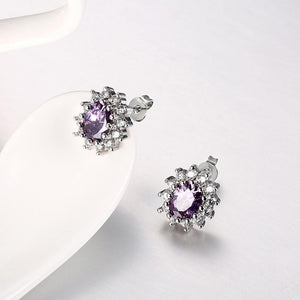 Sparkling Elegant Noble Sweet Romantic Fantasy Flower Purple Cubic Zircon Earrings - Glamorousky