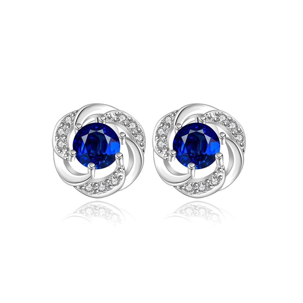 Sparkling Elegant Noble Romantic Fantasy Fashion Blue Cubic Zircon Rose Flower Earrings Ear Studs - Glamorousky