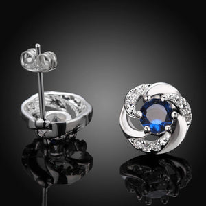 Sparkling Elegant Noble Romantic Fantasy Fashion Blue Cubic Zircon Rose Flower Earrings Ear Studs - Glamorousky