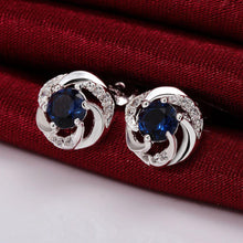 Load image into Gallery viewer, Sparkling Elegant Noble Romantic Fantasy Fashion Blue Cubic Zircon Rose Flower Earrings Ear Studs - Glamorousky