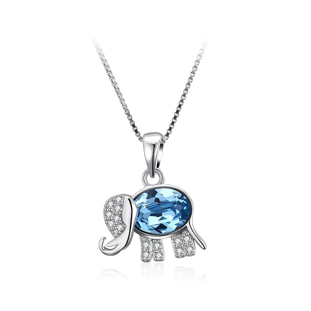 Bright Cute Elephant Pendant with Blue Austrian Element Crystal and Necklace - Glamorousky