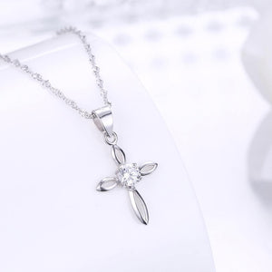 925 Sterling Silver Fashion Simple Cross Cubic Zircon Pendant with Necklace - Glamorousky