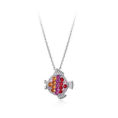 925 Sterling Silver  Fashion Pisces Pendant with Colored Austrian Element Crystals and Necklace - Glamorousky