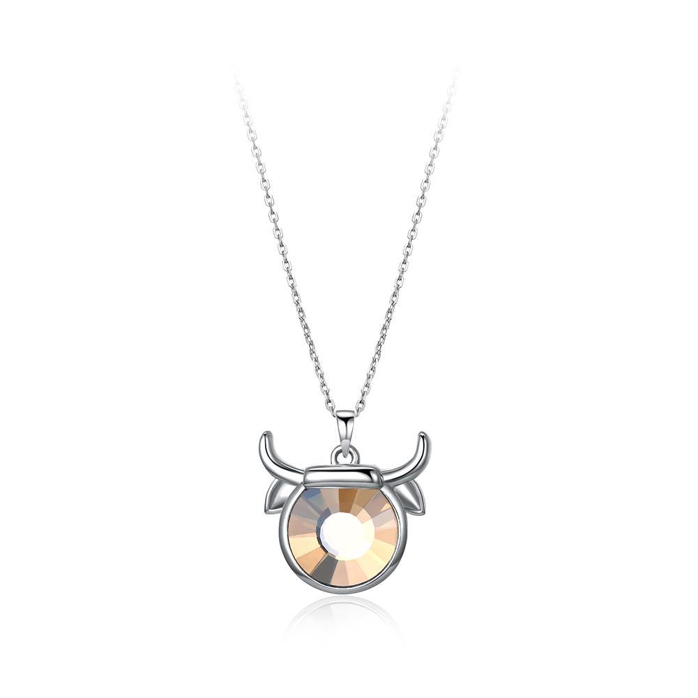 925 Sterling Silver Fashion Taurus Pendant with Brown Austrian Element Crystal and Necklace - Glamorousky