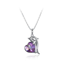 Load image into Gallery viewer, 925 Sterling Silver Fashion Dolphin Pendant with Heart-shaped Purple Austrian Element Crystal and Necklace - Glamorousky