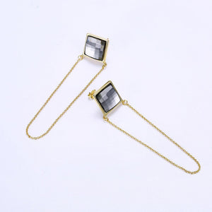 925 Sterling Silver Plated Gold Gray Austrian Element Crystal Tassel Earrings - Glamorousky