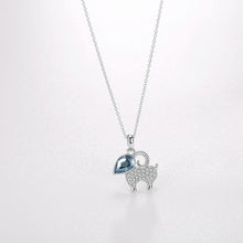 Load image into Gallery viewer, 925 Sterling Silver Cute Goat Pendant with Blue Austrian Element Crystal and Necklace - Glamorousky