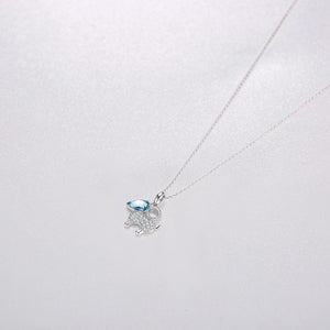 925 Sterling Silver Cute Goat Pendant with Blue Austrian Element Crystal and Necklace - Glamorousky