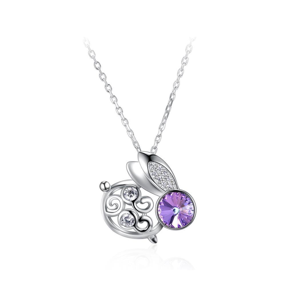 925 Sterling Silver Fashion Cute Rabbit Pendant with Purple Austrian Element Crystal and Necklace - Glamorousky