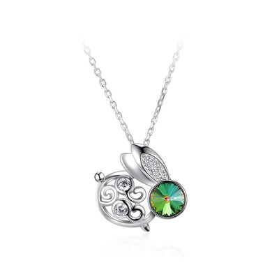 925 Sterling Silver Fashion Cute Rabbit Pendant with Green Austrian Element Crystal and Necklace - Glamorousky