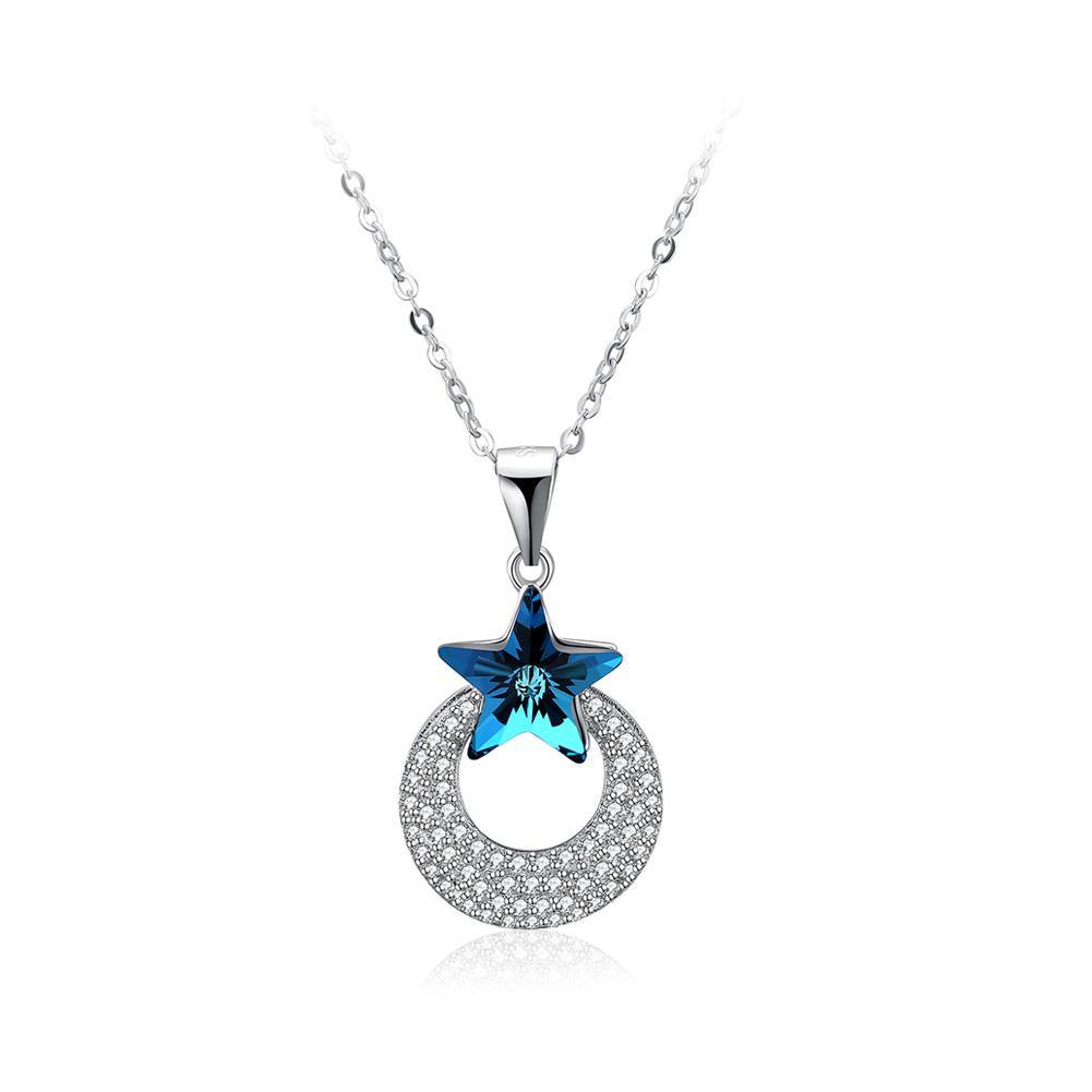 925 Sterling Silver Fashion Star Circle Pendant with Austrian Element Crystal and Necklace - Glamorousky
