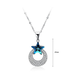 925 Sterling Silver Fashion Star Circle Pendant with Austrian Element Crystal and Necklace - Glamorousky
