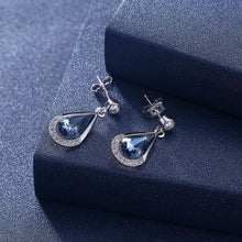 Load image into Gallery viewer, 925 Sterling Silver Brilliant and Elegant Water Drop Earrings with Blue Austrian Element Crystal - Glamorousky