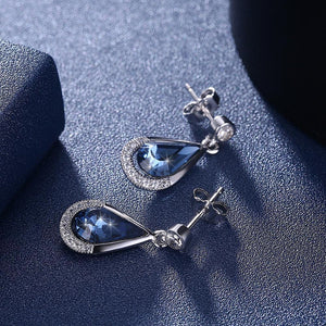 925 Sterling Silver Brilliant and Elegant Water Drop Earrings with Blue Austrian Element Crystal - Glamorousky
