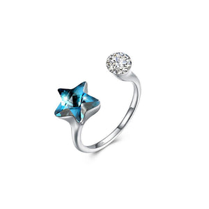 925 Sterling Silver Fashion Simple Star Blue Austrian Element Crystal Adjustable Ring - Glamorousky