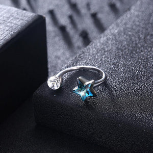 925 Sterling Silver Fashion Simple Star Blue Austrian Element Crystal Adjustable Ring - Glamorousky