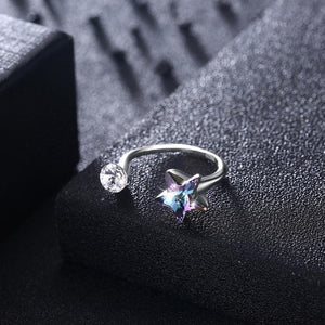 925 Sterling Silver Simple Star Colored Austrian Element Crystal Adjustable Ring - Glamorousky