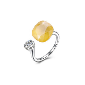 925 Sterling Silver Fashion Personalized Yellow Austrian Element Crystal Cube Adjustable Ring - Glamorousky
