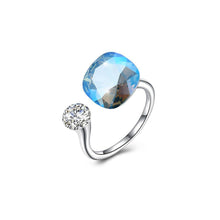 Load image into Gallery viewer, 925 Sterling Silver Fashion Simple Blue Austrian Element Crystal Square Adjustable Ring - Glamorousky