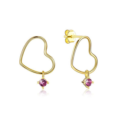 925 Sterling Plated Silver Gold Simple and Romantic Heart Earrings with Purple Austrian Element Crystal - Glamorousky
