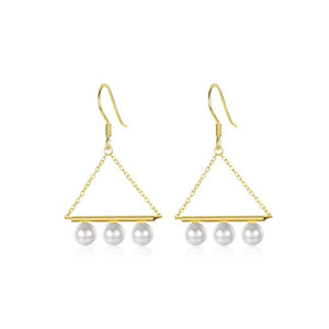 925 Sterling Silver Plated Gold Fashion Geometric Triangle Pearl Earrings - Glamorousky