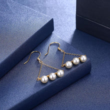 Load image into Gallery viewer, 925 Sterling Silver Plated Gold Fashion Geometric Triangle Pearl Earrings - Glamorousky