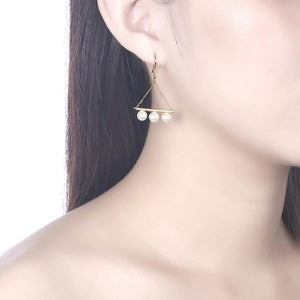 925 Sterling Silver Plated Gold Fashion Geometric Triangle Pearl Earrings - Glamorousky