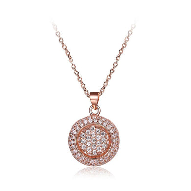 925 Sterling Silver  Plated Rose Gold Brilliant Geometric Round Pendant with Cubic Zircon and Necklace - Glamorousky