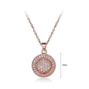 925 Sterling Silver  Plated Rose Gold Brilliant Geometric Round Pendant with Cubic Zircon and Necklace - Glamorousky