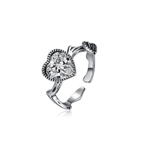 925 Sterling Silver Fashion Vintage Heart Shaped Cubic Zircon Adjustable Ring - Glamorousky