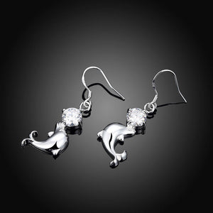 Simple and Cute Dolphin Earrings with White Cubic Zircon - Glamorousky