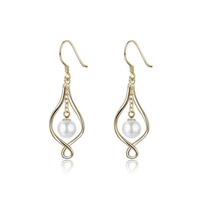 925 Sterling Silver Simple Elegant Plated Champagne Gold Geometric Pearl Earrings - Glamorousky