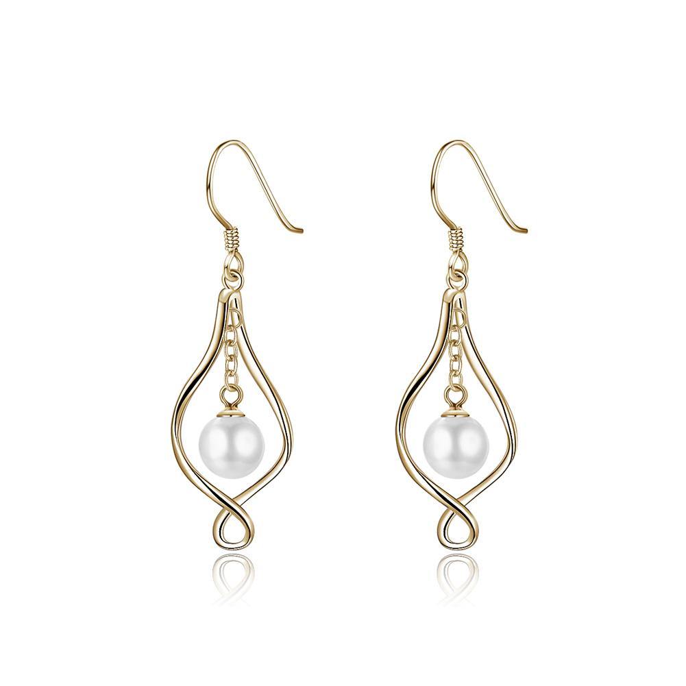 925 Sterling Silver Simple Elegant Plated Champagne Gold Geometric Pearl Earrings - Glamorousky