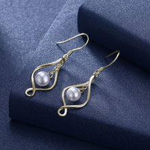Load image into Gallery viewer, 925 Sterling Silver Simple Elegant Plated Champagne Gold Geometric Pearl Earrings - Glamorousky