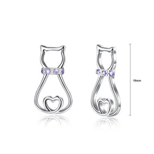 Load image into Gallery viewer, 925 Sterling Silver Simple and Cute Cat Stud Earrings with Purple Austrian Element Crystal - Glamorousky