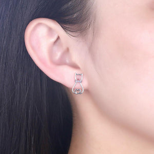 925 Sterling Silver Simple and Cute Cat Stud Earrings with Purple Austrian Element Crystal - Glamorousky