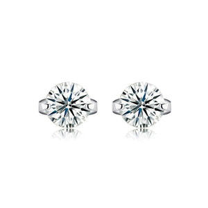 925 Sterling Silver Simple and Bright Cubic Zirconia Round Stud Earrings - Glamorousky