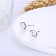 Load image into Gallery viewer, 925 Sterling Silver Simple and Bright Cubic Zirconia Round Stud Earrings - Glamorousky