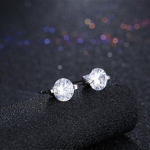 925 Sterling Silver Simple and Bright Cubic Zirconia Round Stud Earrings - Glamorousky