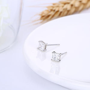 925 Sterling Silver Simple Fashion Geometric Square Cubic Zircon Stud Earrings - Glamorousky