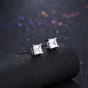925 Sterling Silver Simple Fashion Geometric Square Cubic Zircon Stud Earrings - Glamorousky