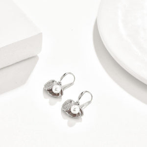 925 Sterling Silver Simple Shell Pearl Earrings with Austrian Element Crystal - Glamorousky