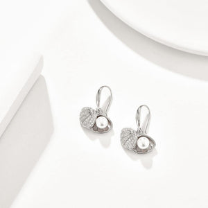 925 Sterling Silver Simple Shell Pearl Earrings with Austrian Element Crystal - Glamorousky