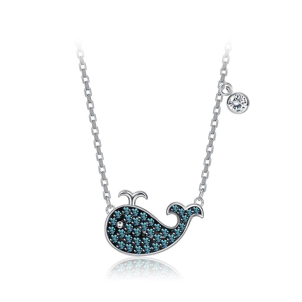 925 Sterling Silver Cute Dolphin Necklace with Green Austrian Element Crystal - Glamorousky