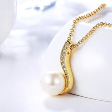 Load image into Gallery viewer, Elegant and Fashion Plated Gold Pearl Pendant with Austrian Element Crystal and Necklace - Glamorousky